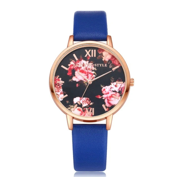 Elegant rose gold women's watch with leather strap and love heart design