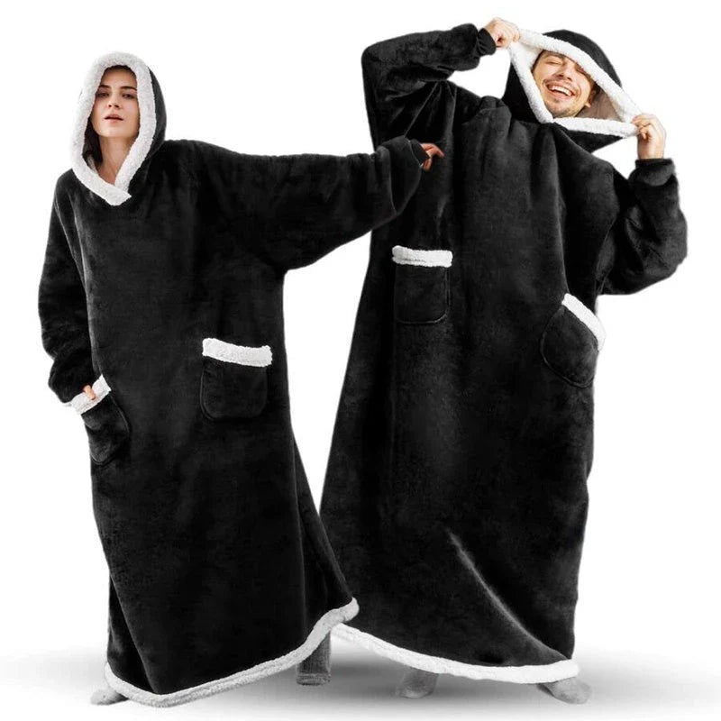 Cozy TV Hoodie Blanket in various colors, including pink, black, navy blue, wine red, and grey, with convenient pockets for relaxing at home