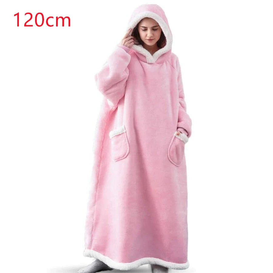 Cozy TV Hoodie Blanket in various colors, including pink, black, navy blue, wine red, and grey, with convenient pockets for relaxing at home