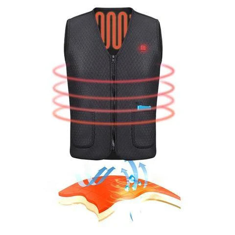 Outdoor heated vest for riding, skiing, and fishing activities with electric heating technology and durable construction