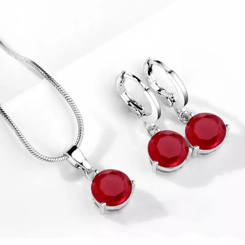 Zircon Water Drop Necklace and Earring Set with unique snake bone chain and mixed gem setting