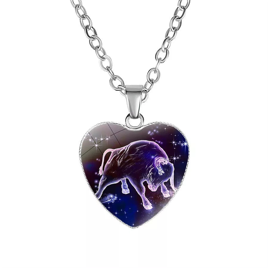 Women's Zodiac Heart Pendant Necklace with constellation design