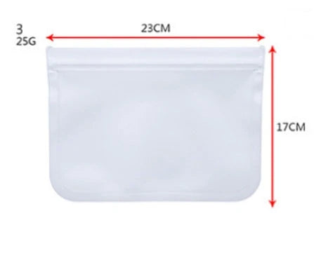 Premium PEVA fresh food storage bags in various sizes, designed with FDA-approved silica gel lining for optimal food freshness and safety.