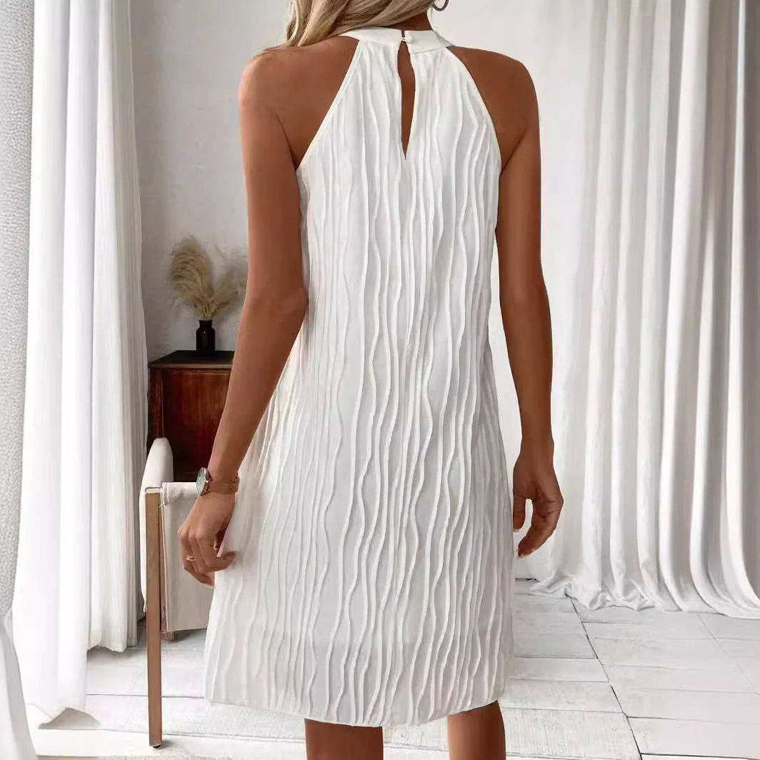 Elegant pure colour halter backless dress for women, perfect for any occasion.