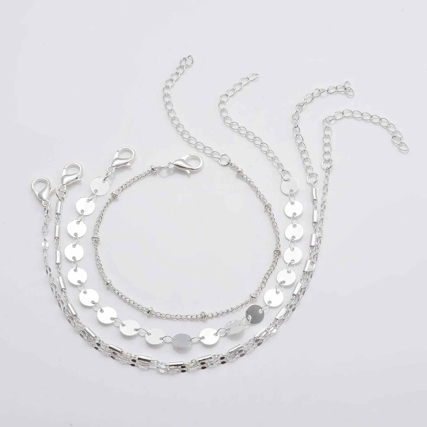 Elegant 4-pack women's chain disc bracelets set in gold and silver