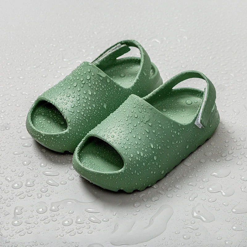 Children's summer non-slip sandals with Velcro closure in dark green and black