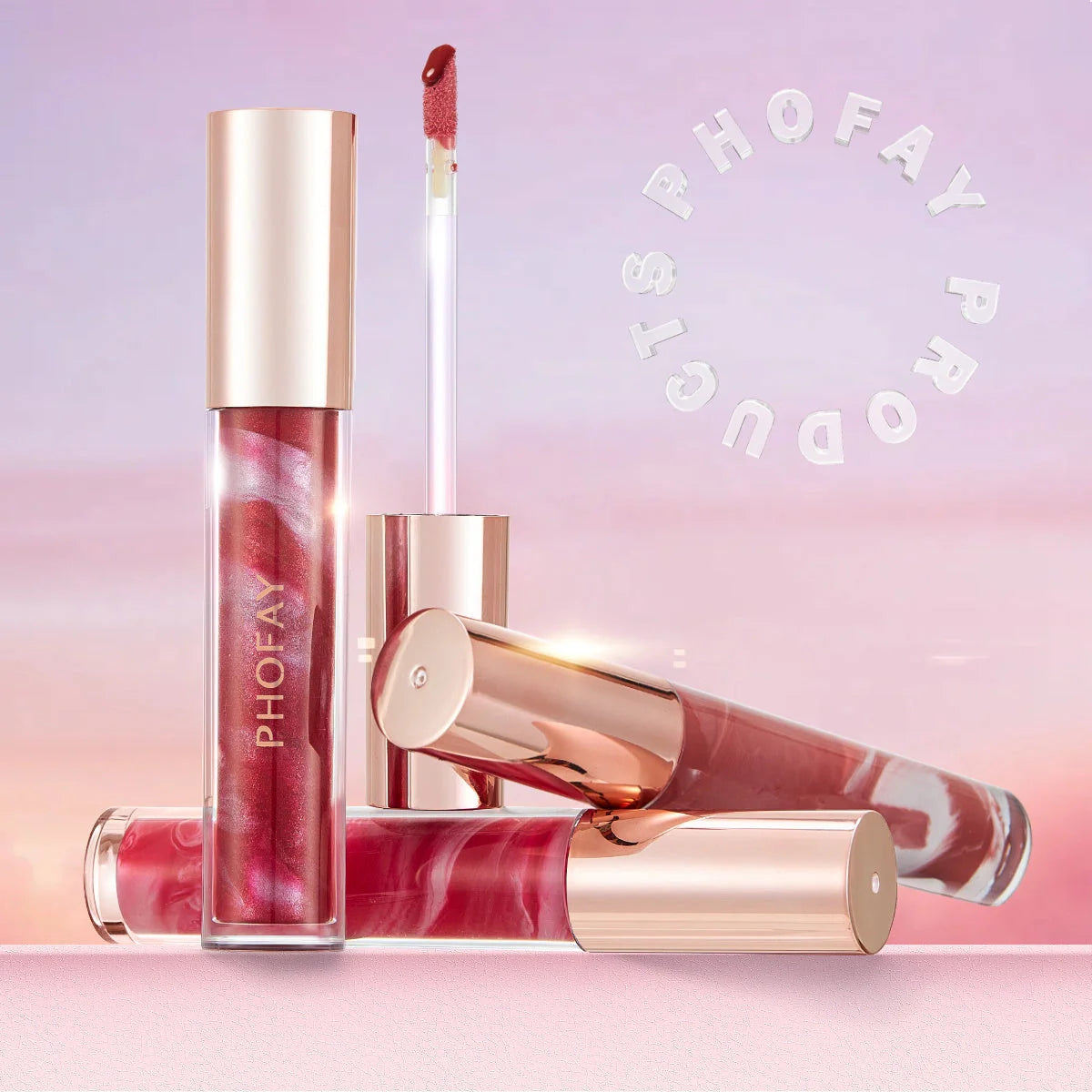 PHOFAY Hydrating Rose Lip Gloss providing a glossy, moisturising finish for beautiful lips