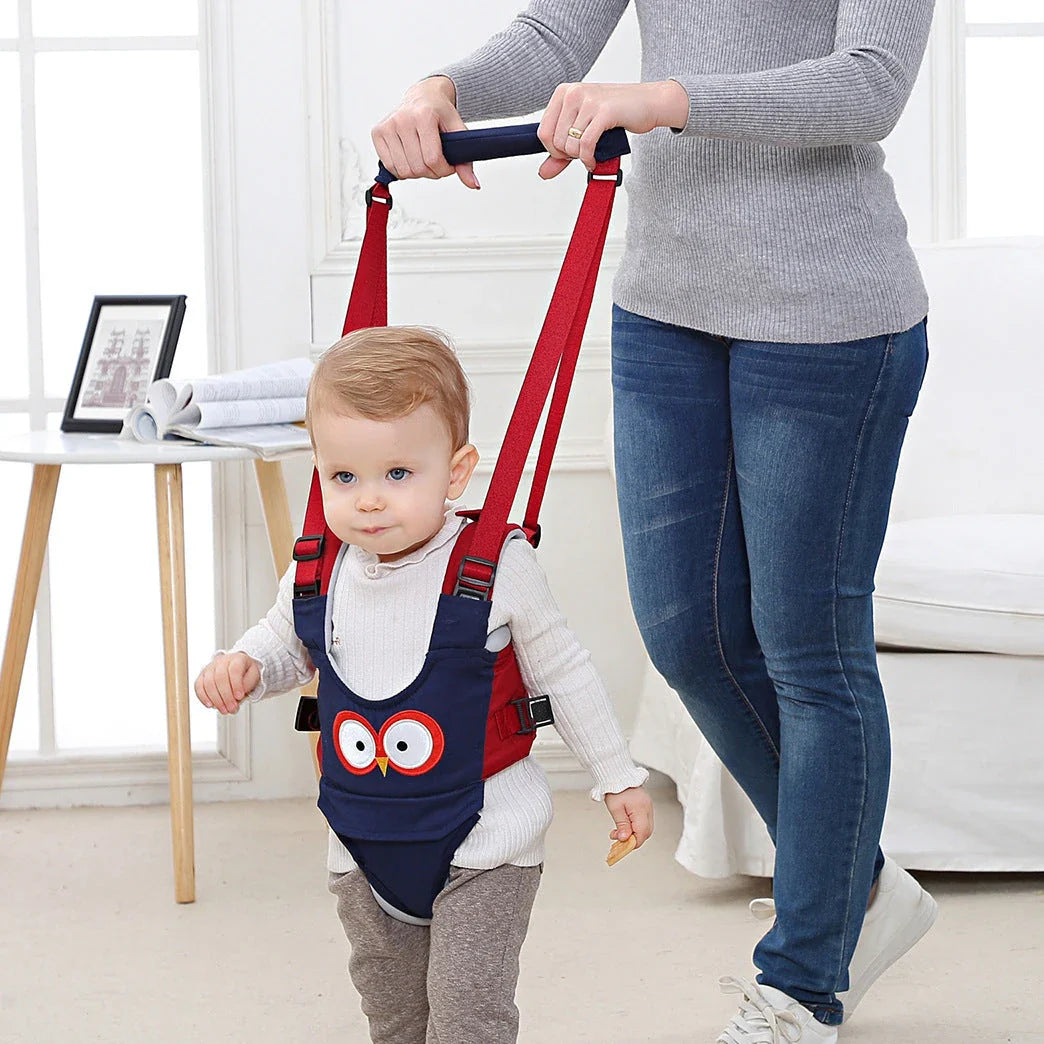 Hands-free baby walking assistant with adjustable lift and pull features for supporting your little one's first steps