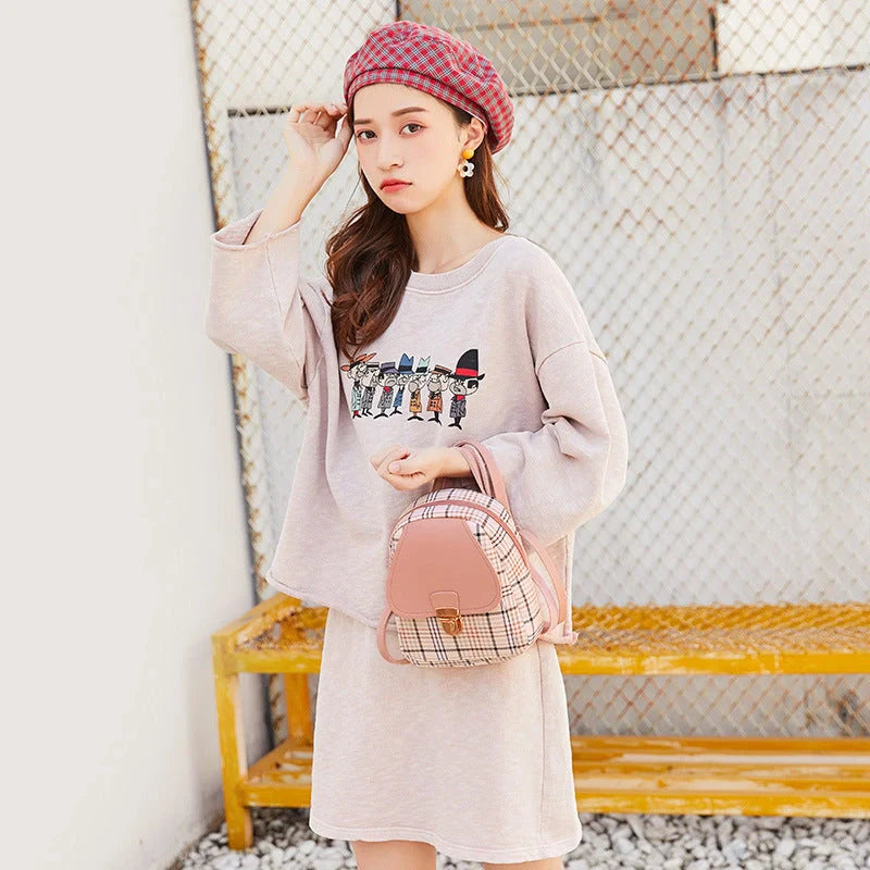Stylish ladies check lock small backpack with coin purse in various colors