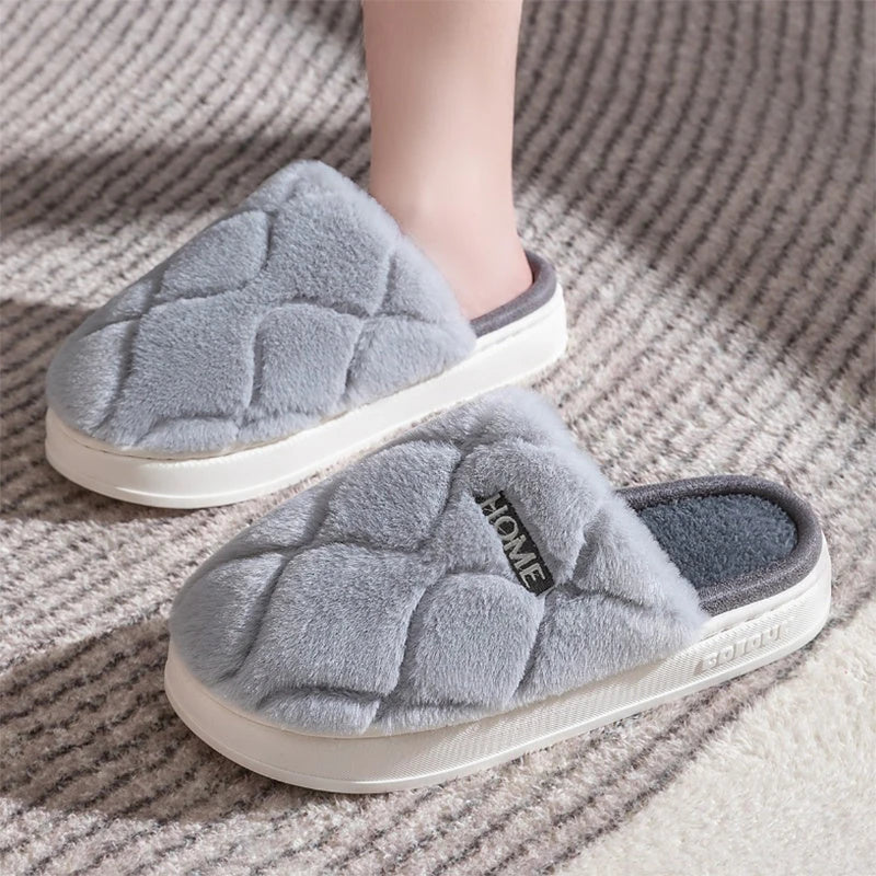 Cozy plush slippers with a soft, luxurious upper and durable PVC sole for comfortable indoor wear