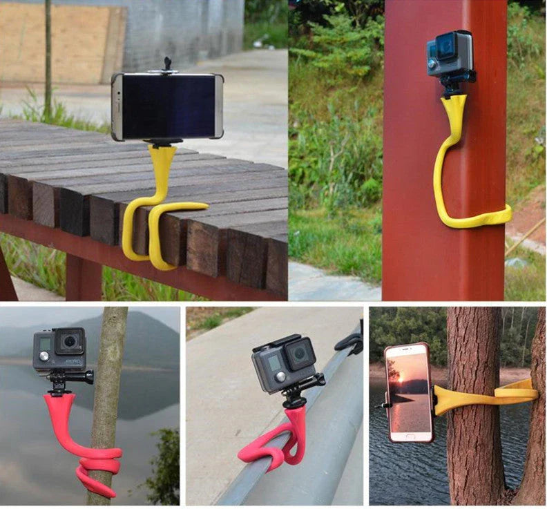 Flexible octopus-inspired mobile phone holder with adjustable tentacles and Bluetooth remote control for stable, high-quality mobile photography and videography