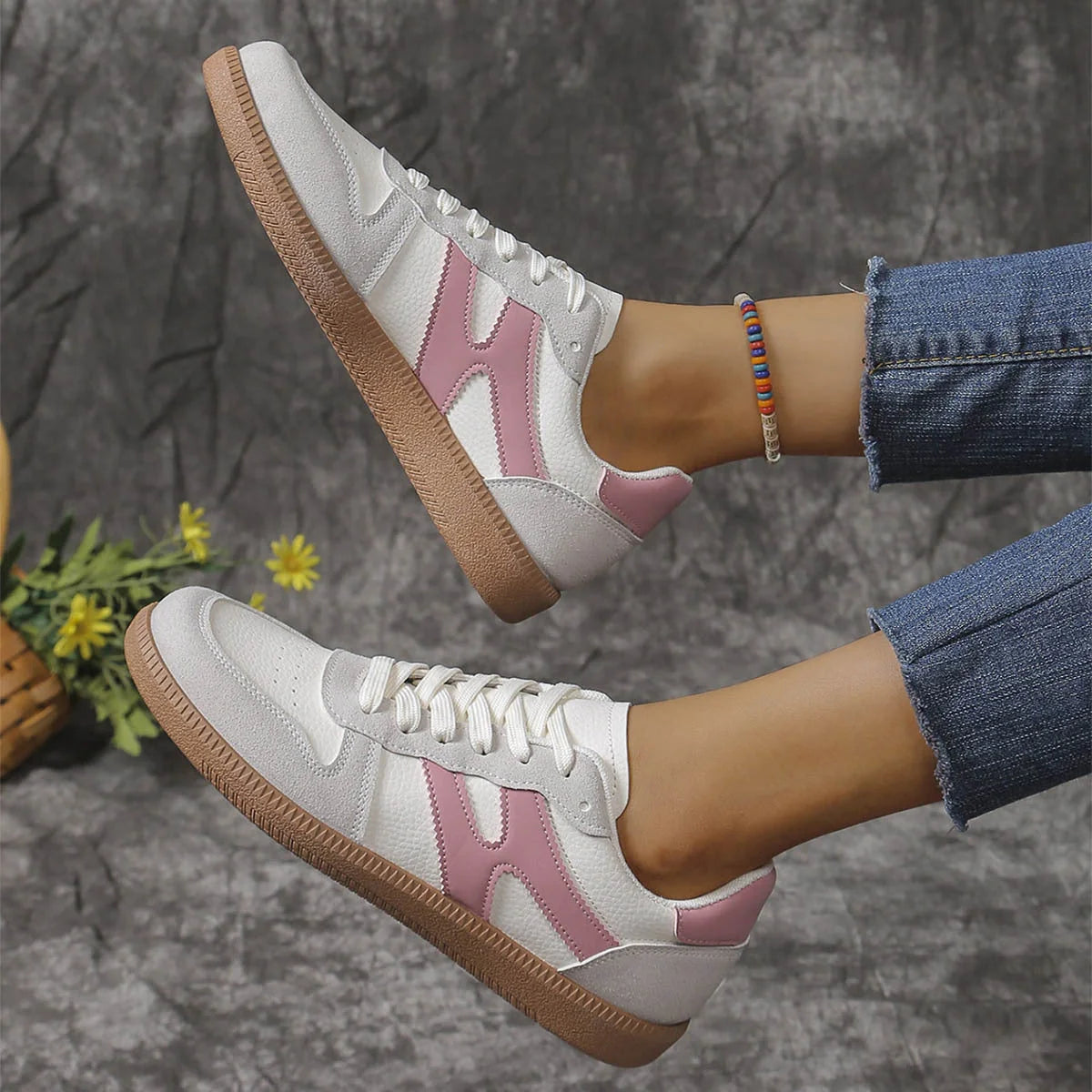 Stylish colourblock lace-up flats for women in black and pink