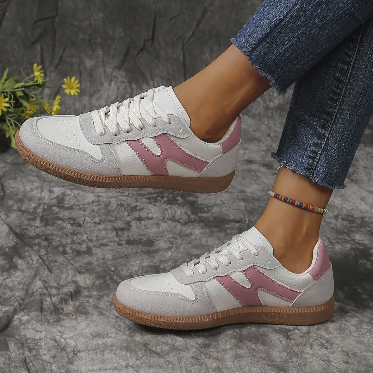 Stylish colourblock lace-up flats for women in black and pink