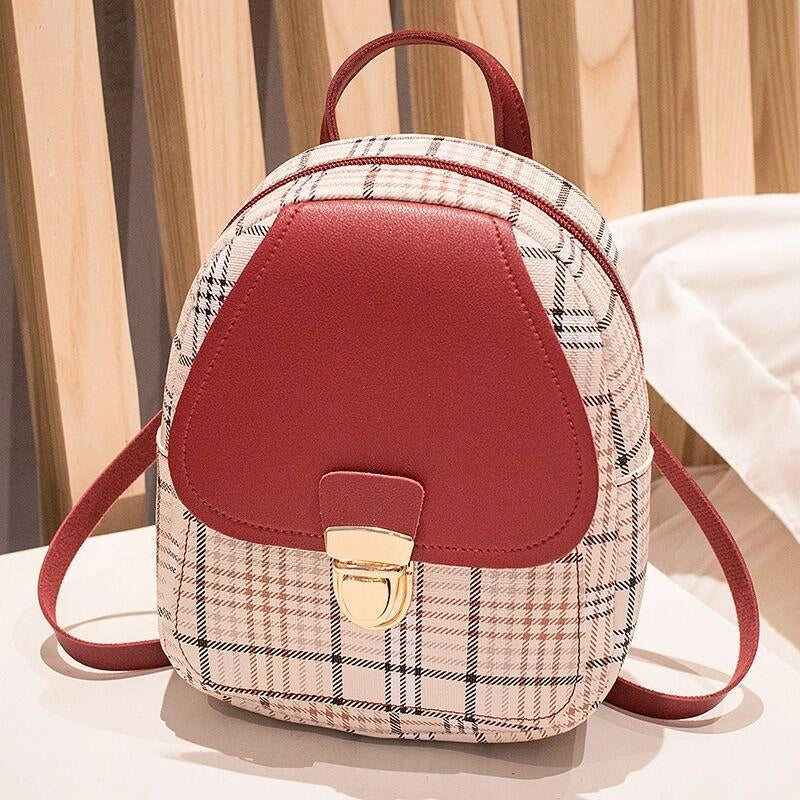 Stylish ladies check lock small backpack with coin purse in various colors