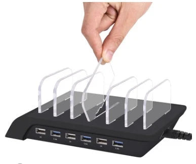 Premium 6-Port USB Charging Station for Mobile Devices - Sleek and Compact Charging Hub with Smart Charging Reminders