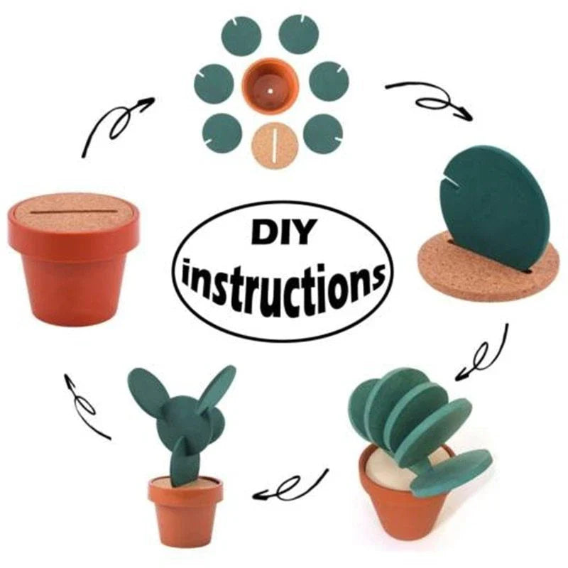 Stylish cactus-shaped coasters in a flowerpot-style holder, protecting a table from hot or cold drinks