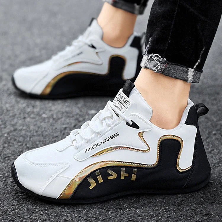 Stylish lace-up sneakers with colorblock design, breathable mesh, and non-slip sole for active men