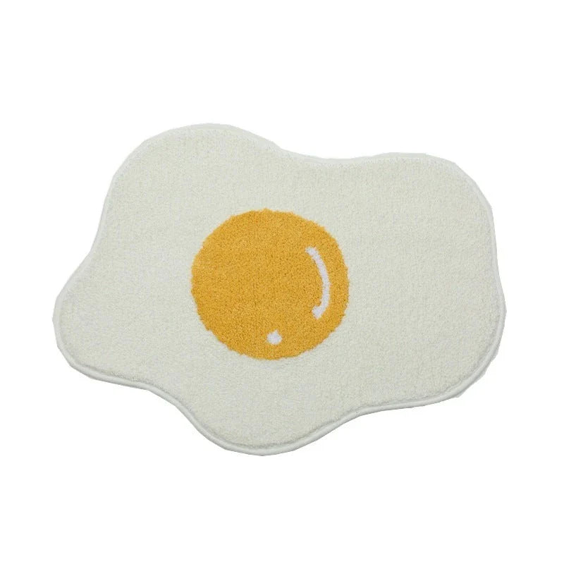 Stylish and absorbent egg-shaped doormat in various sizes and colors, made of plush polyester with a non-slip rubber backing
