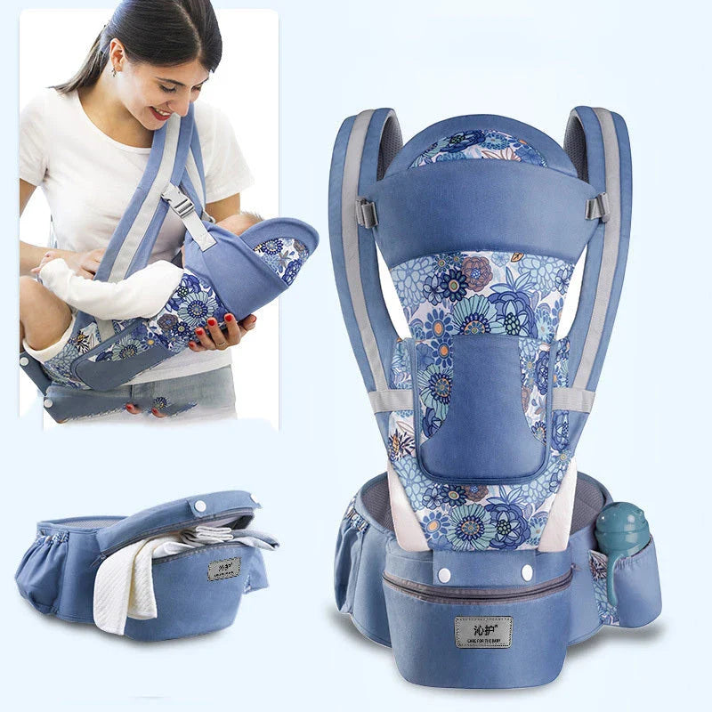 Versatile 3-in-1 baby carrier with 15 carrying positions, adjustable sunshade, and storage compartment for convenient parenting