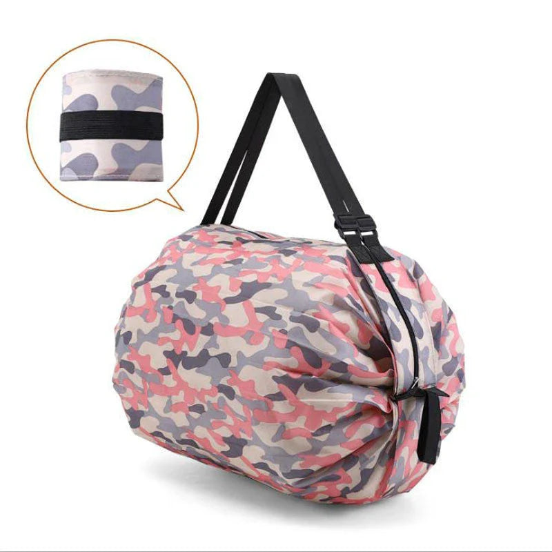 Foldable tote bag made of durable 210D Oxford cloth, featuring various stylish color patterns for versatile use