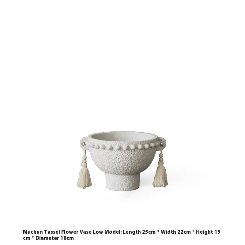 Ceramic Binaural Tassel Flower design succulent pot in Silent Wind style, showing high and low model variants.