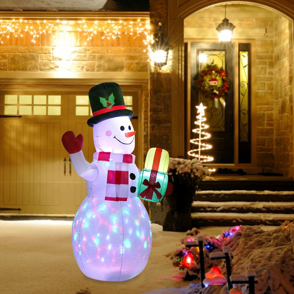 Glowing Christmas inflatables with Santa, snowman, Christmas tree, and gingerbread man designs