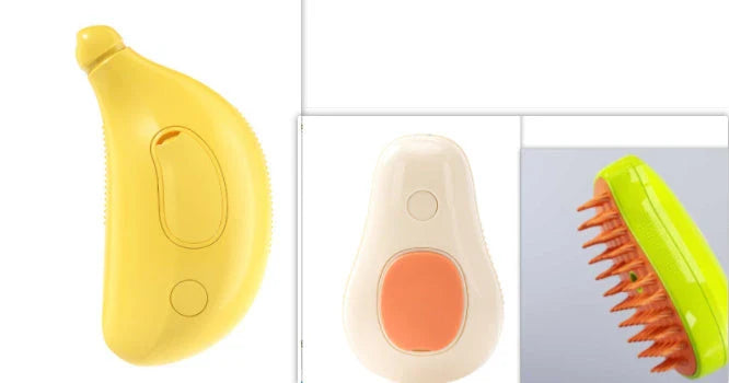 Soothing Pet Grooming Brush with steam function and avocado-shaped design for gentle, effective pet grooming and massage