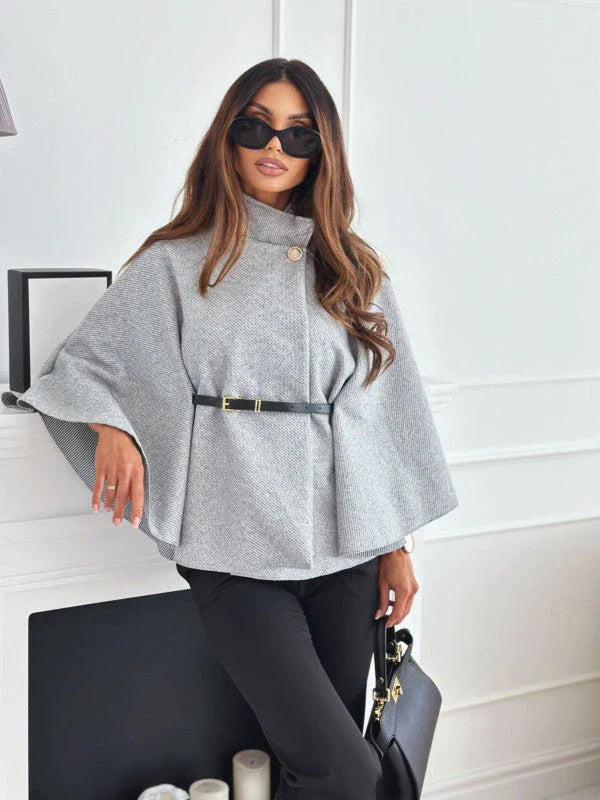 Chic batwing sleeve cloak jacket for women in various colors including black, apricot, gray, and wine red