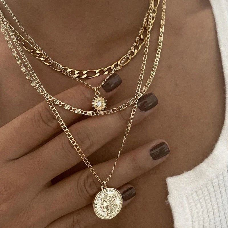 Layered gold coin necklace with delicate chain, chic and durable jewelry gift for women