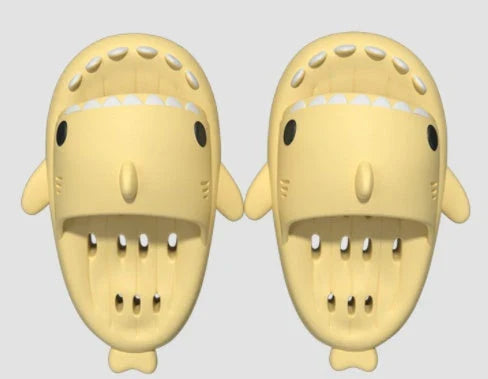 Stylish shark-themed shower slides with drainage holes and non-slip soles, made of lightweight and quick-drying EVA material
