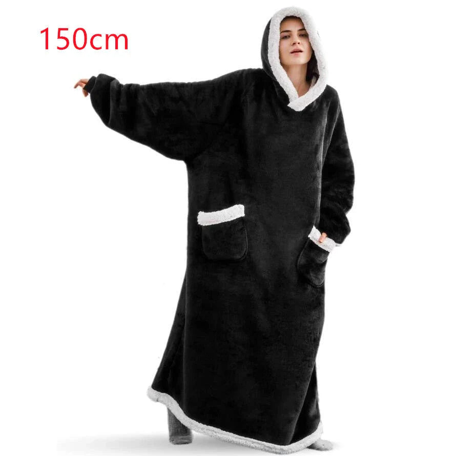 Cozy TV Hoodie Blanket in various colors, including pink, black, navy blue, wine red, and grey, with convenient pockets for relaxing at home