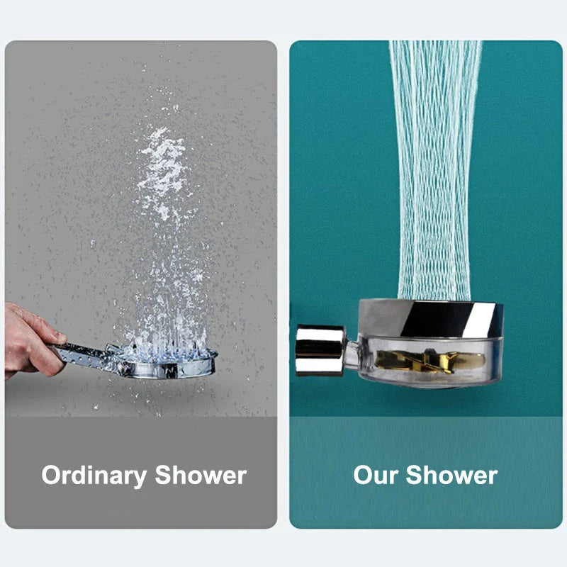 A high-pressure handheld shower head with a turbo-charged water flow and a cotton filter for a luxurious, spa-like bathing experience.