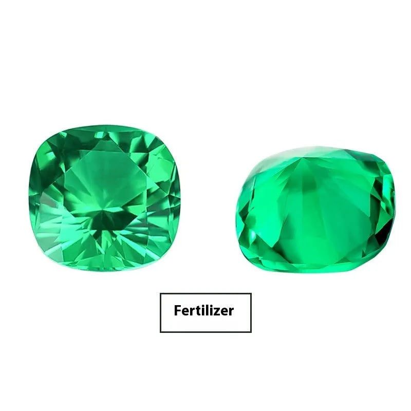 Cultivated emerald gemstone in Columbia green treasure colour showing round and grandmother cut shapes