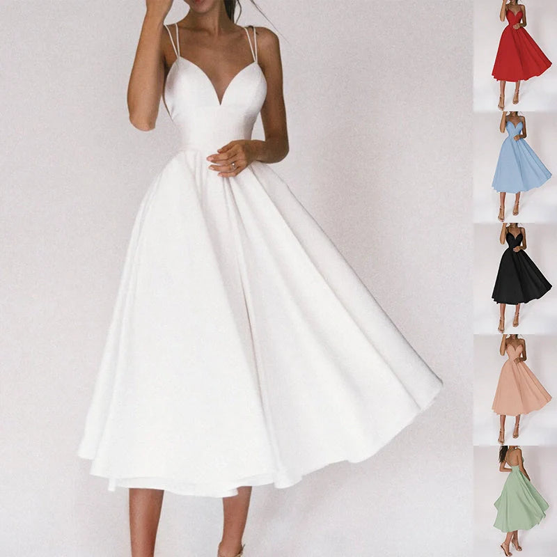 Elegant V-neck dress with adjustable straps, available in a range of vibrant colours for stylish summer wear