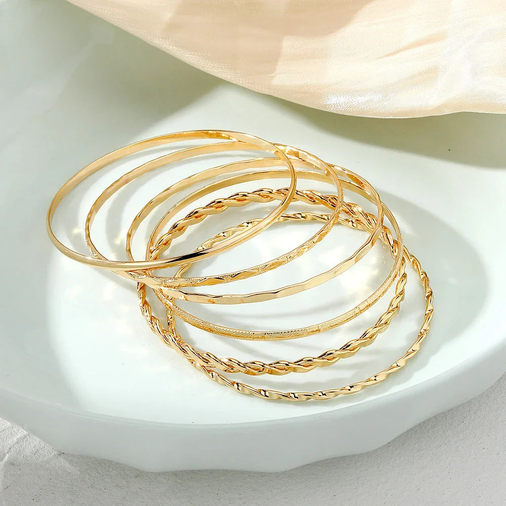 Bohemian Metal Chain Bracelet Set for Women in Gold Geometric Design