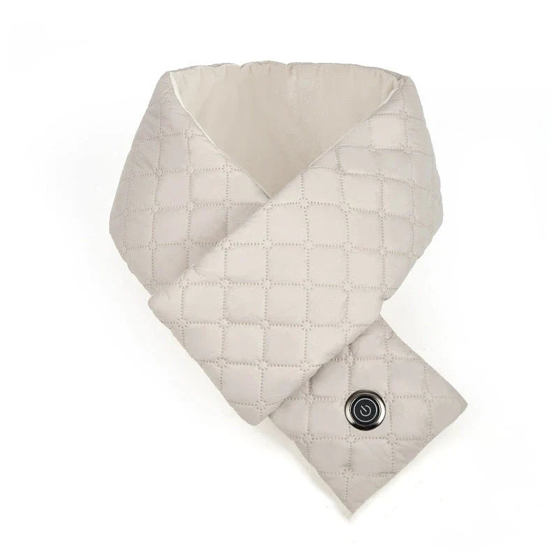 Cozy electric heated scarf with 3 adjustable heat settings for outdoor use in black and beige colors