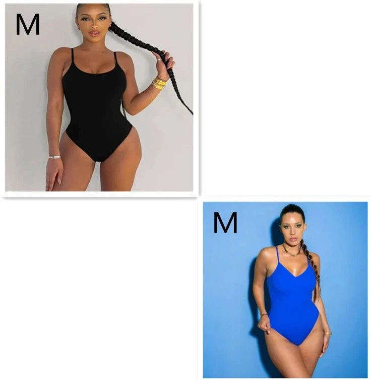 A stylish, backless one-piece swimsuit in a variety of vibrant colors for women's summer fashion.