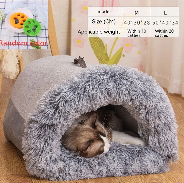 Cozy Portable Pet Nest for Dogs and Cats - Plush Autumn & Winter Retreat with Semi-Enclosed Design and Easy-Clean Plush Fabric