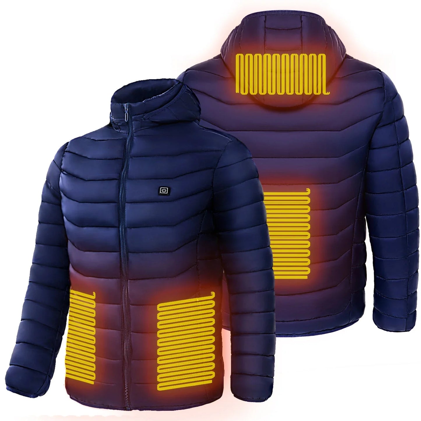 Men's heated puffer jacket with electric heating technology for skiing and outdoor activities