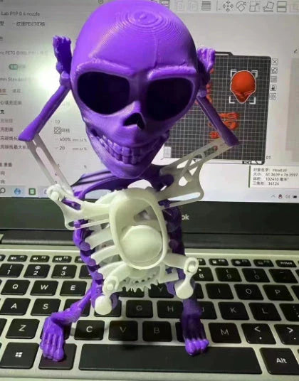 Customizable 3D Skull Desktop Toy with Gravity-Defying Design, Available in White, Pink and White, Red and Green, and Purple and White Color Options