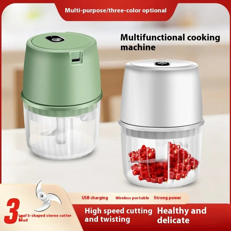 Compact USB Rechargeable Electric Garlic Press and Food Chopper with Stainless Steel Blades, Soft-Grip Lid, and Non-Slip Base