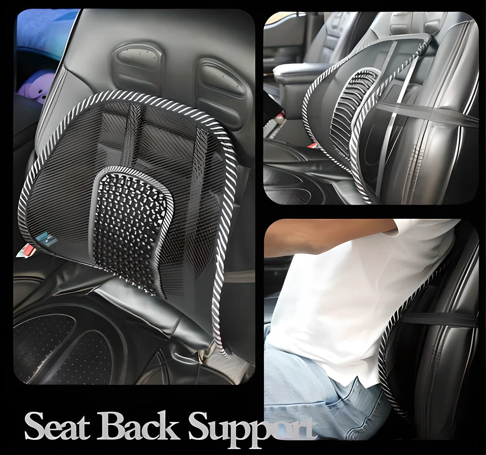 Ergonomic 2-in-1 Car Seat and Office Chair Mesh Lumbar Support with adjustable strap and breathable mesh material