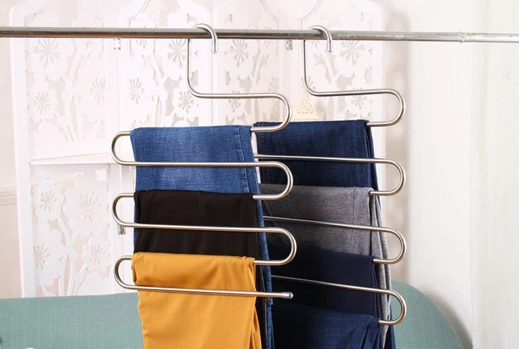 Adjustable 5-Tier Pants Rack in stainless steel with non-slip coating for space-saving closet organization