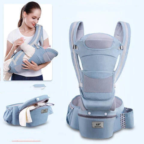 Versatile 3-in-1 baby carrier with 15 carrying positions, adjustable sunshade, and storage compartment for convenient parenting