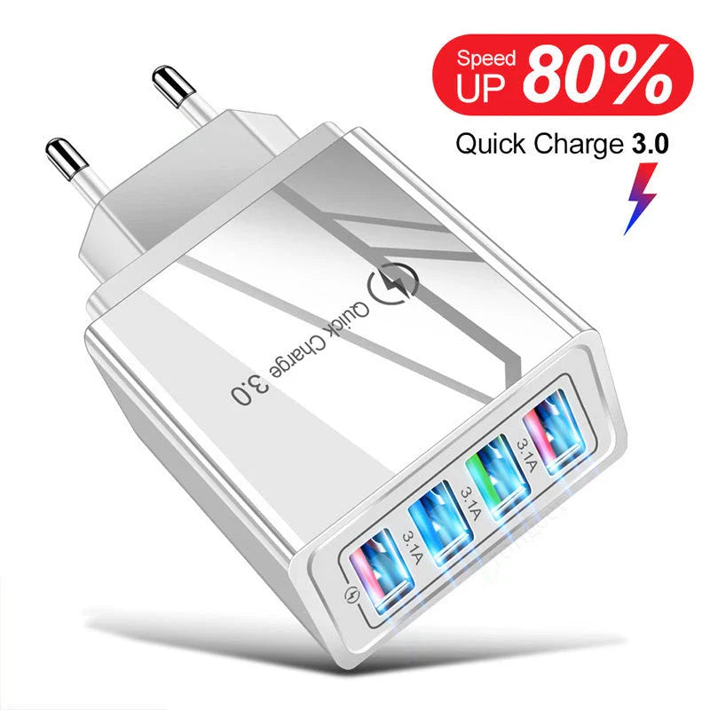 Powerful 4-Port USB Wall Charger with Quick Charge 3.0 for Phones and Tablets