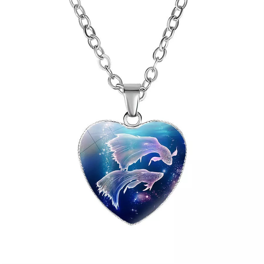 Women's Zodiac Heart Pendant Necklace with constellation design