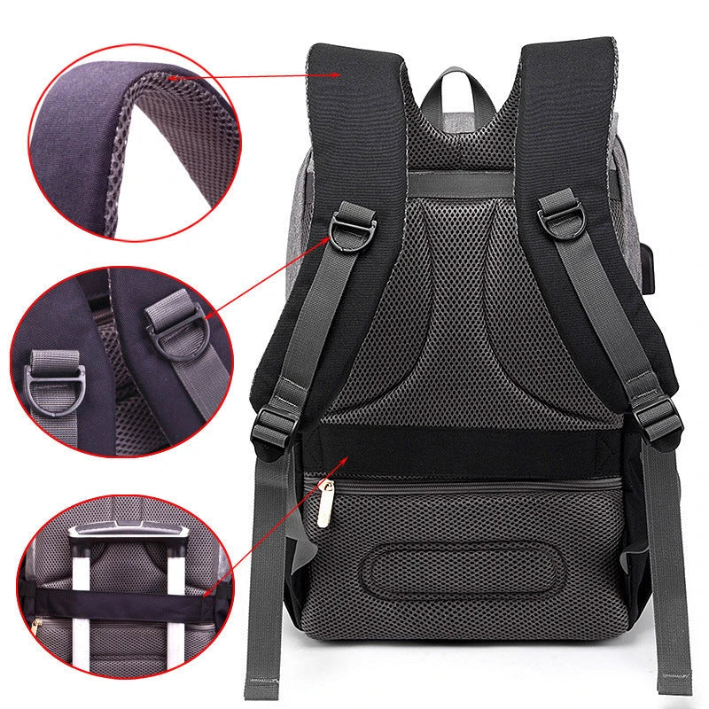 Stylish and functional diaper backpack with large capacity, stroller hooks, and USB charging port for modern parents