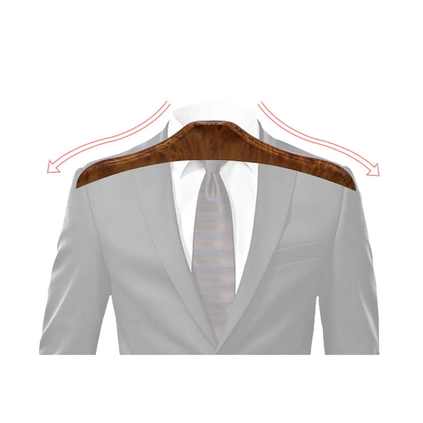Wood yellow stainless steel car clothes hanger for suits and jackets on a car headrest.