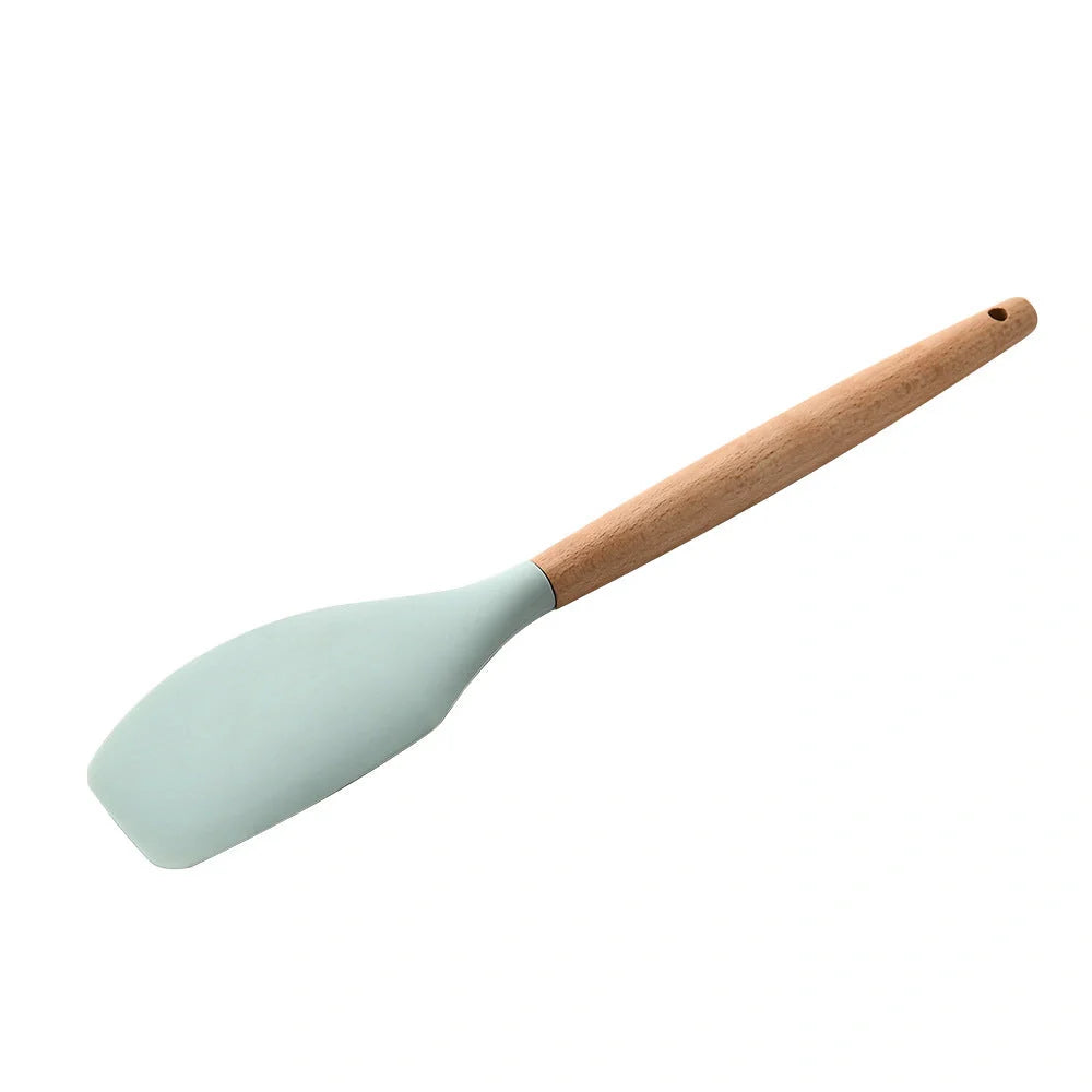 Premium silicone kitchenware set with wooden handle, ideal for cooking and baking