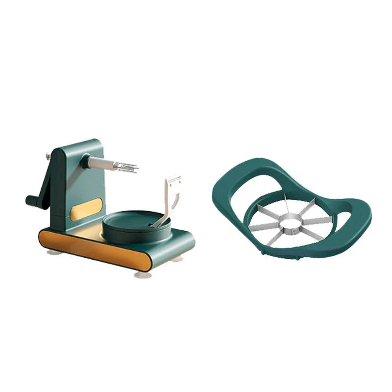 Versatile hand-cranked fruit and vegetable peeler machine with non-slip suction base and safe hand guard for effortless kitchen prep